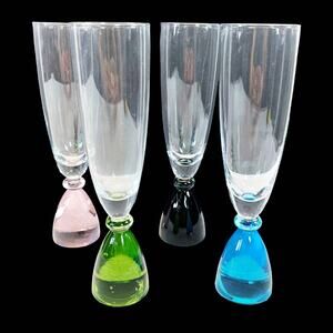 Lot of 4 Denmark Pernille Bulow Dot Com Hand Blown Stemmed Glasses Multi Color